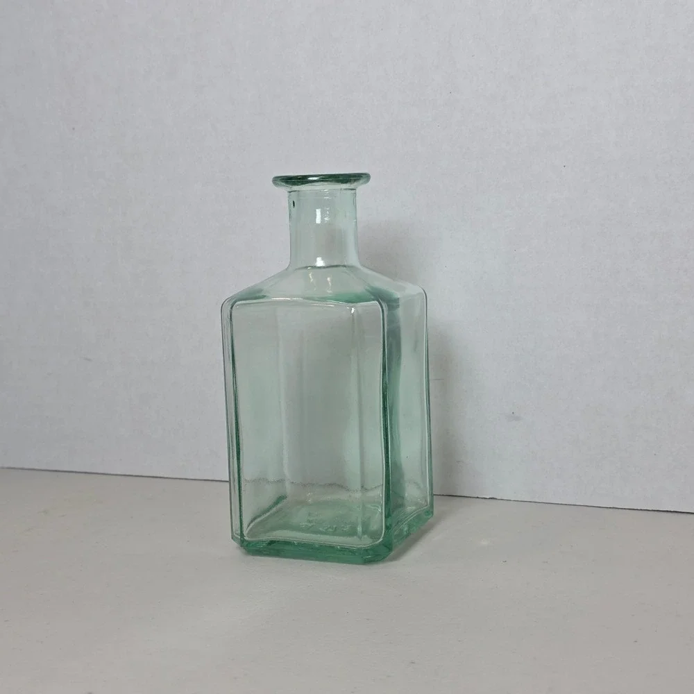 VTG Vetreria Etrusca Green Glass Bottle Cruet Square Oil Vinegar Italy Stamped